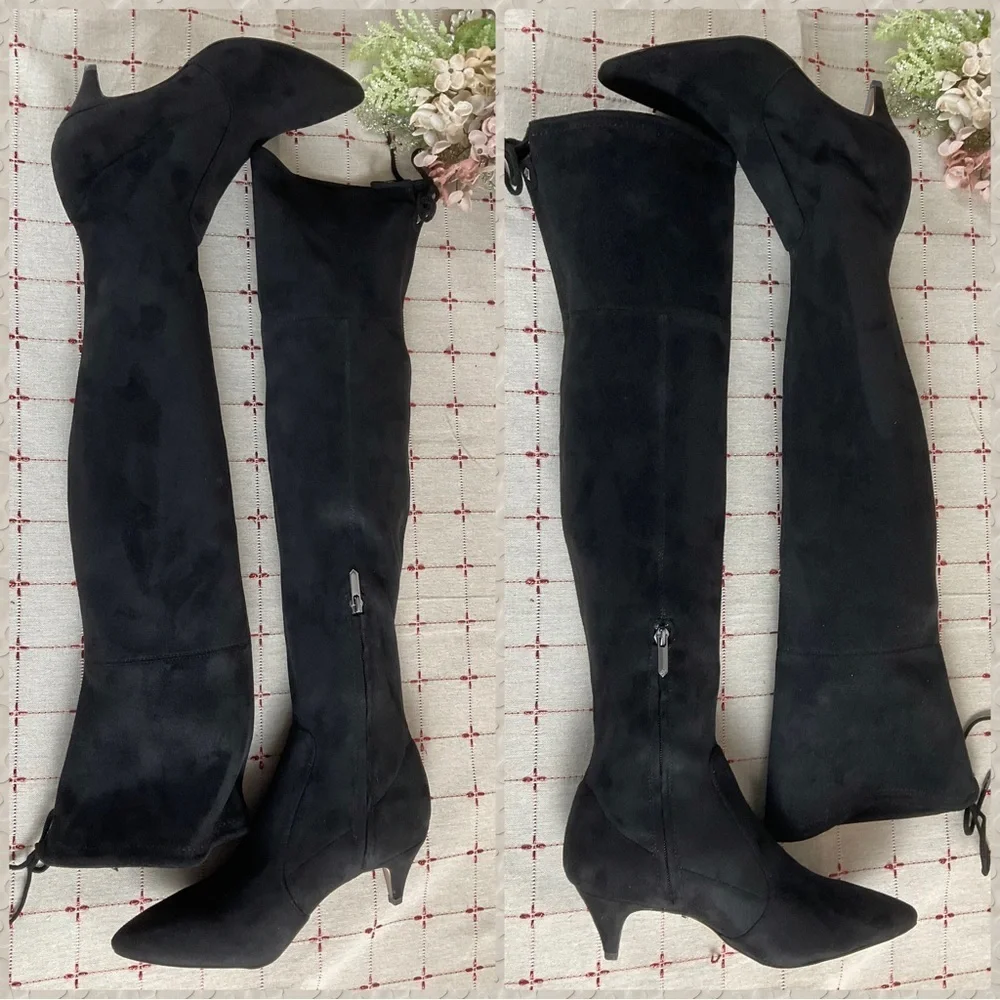 Sam Edelman “Kristie” Black Faux Suede Over the Knee Boots Low Heel PreLoved 8